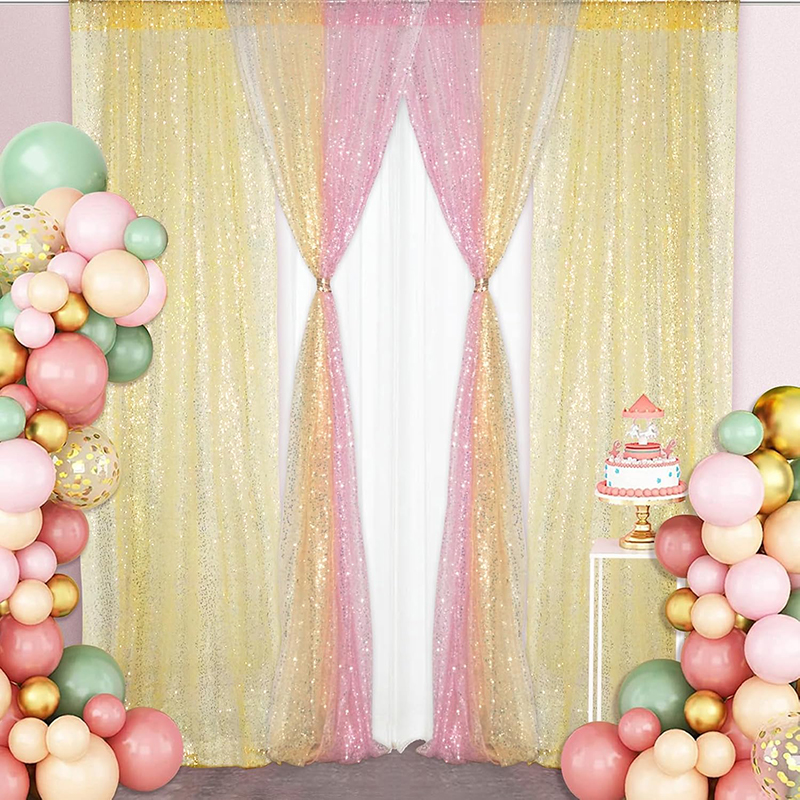Sequin Fabric Panel - Gold Mermaid Sequin Backdrop Curtains Semi-transparent