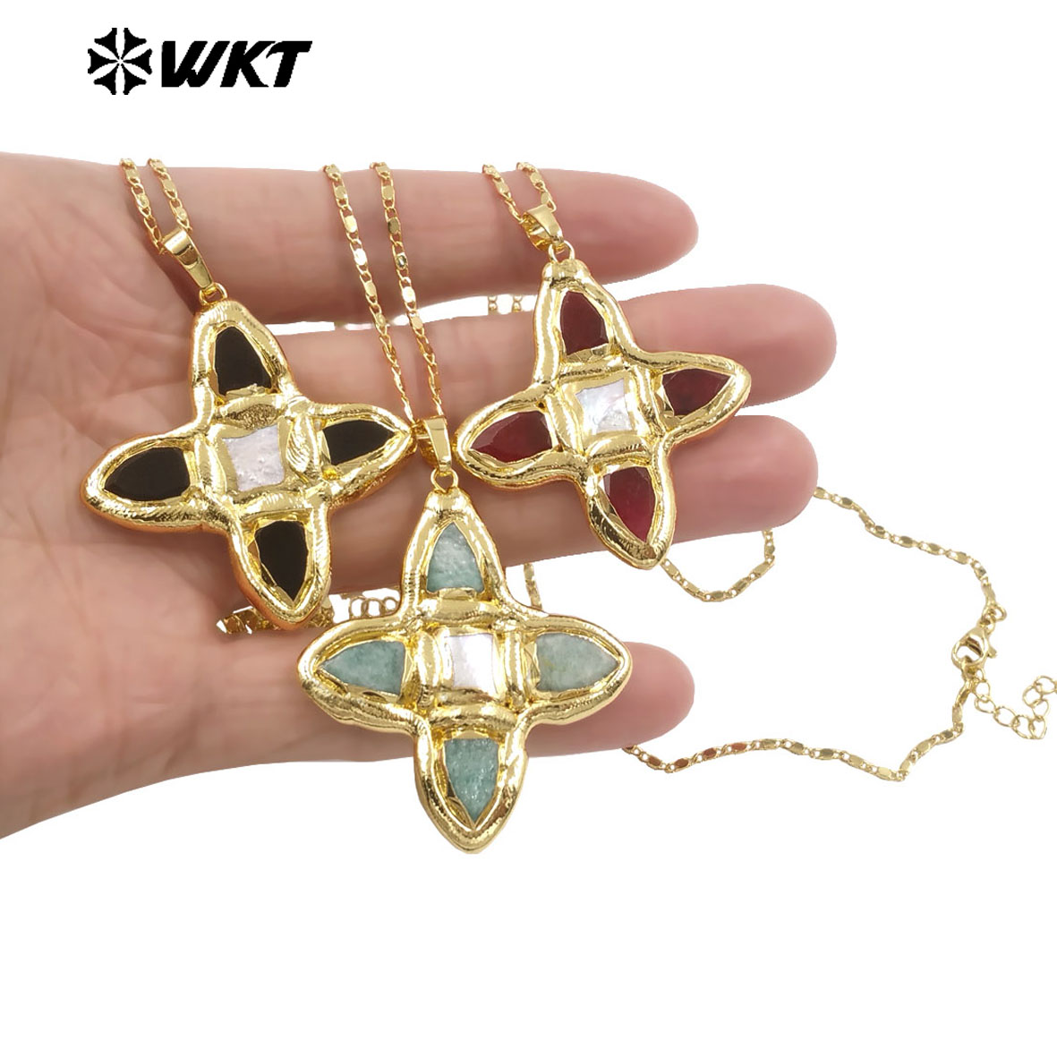 Pearl Trim Chain - WT-JN363 WKT Bestseller Gemstone&Pearl Paved Cross