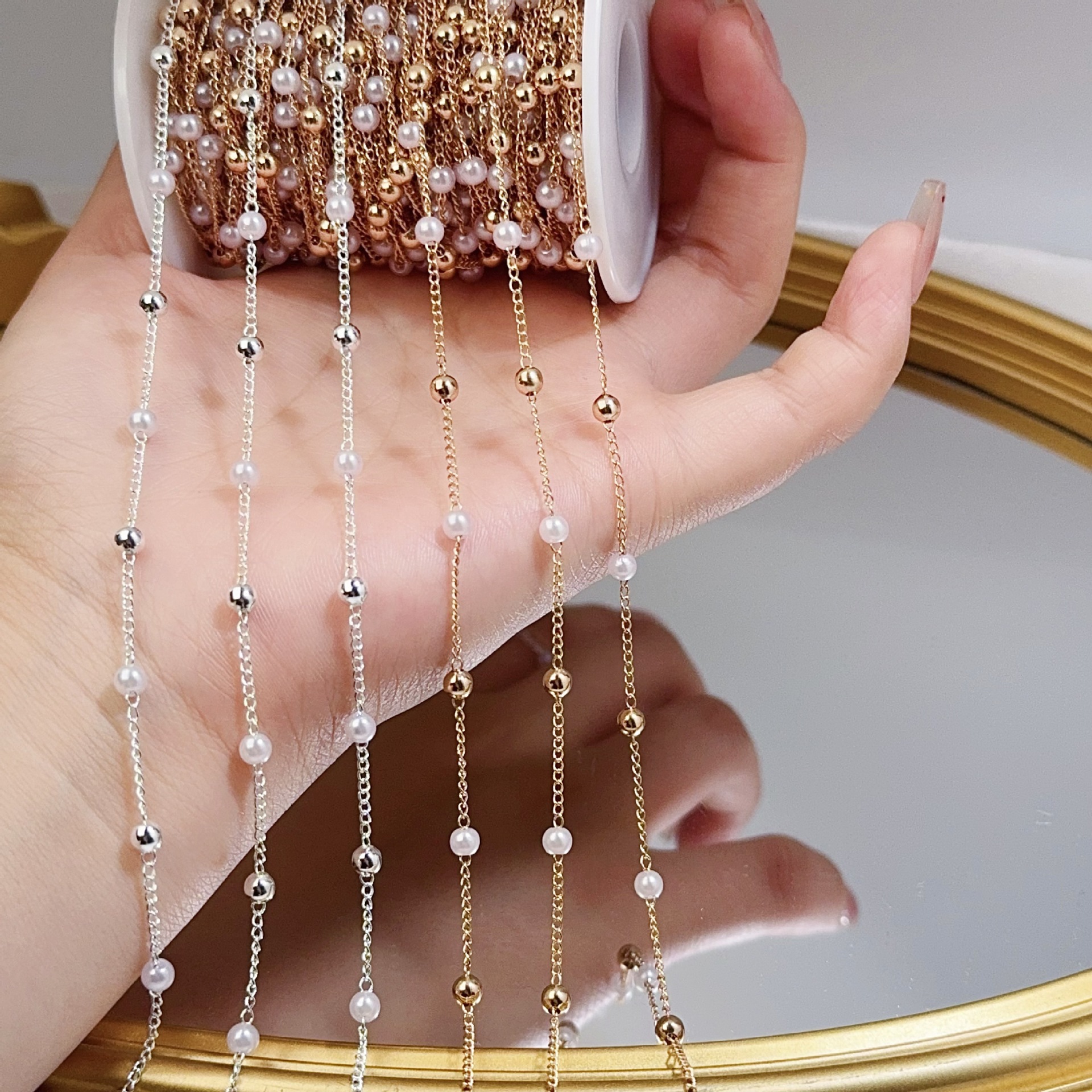Pearl Trim Chain - 0.5/1/2M Pearl Copper Bead Chain Exquisite