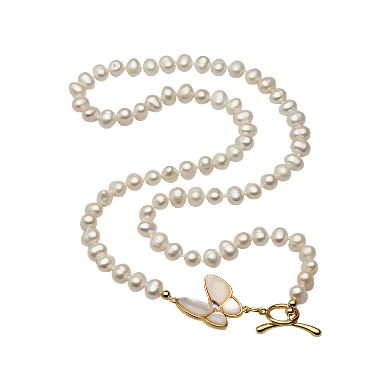Pearl Trim Chain - Real Freshwater Natural Pearl Necklaces Woman,White