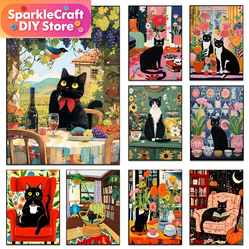 1pc frameless Cartoon Black Ca - Embroidery Embellishments reseña y precio