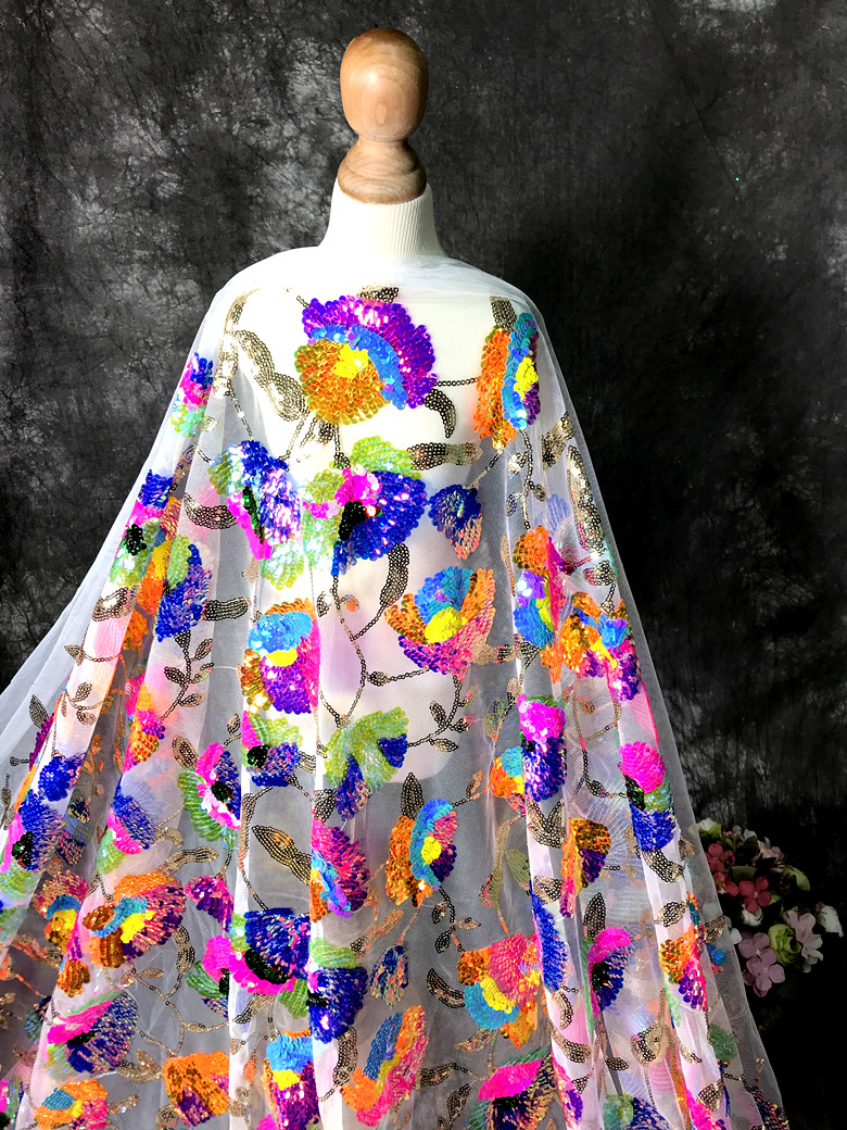 Colorful Crystal Sequins Flowe - Crystal Mesh Fabric reseña y precio