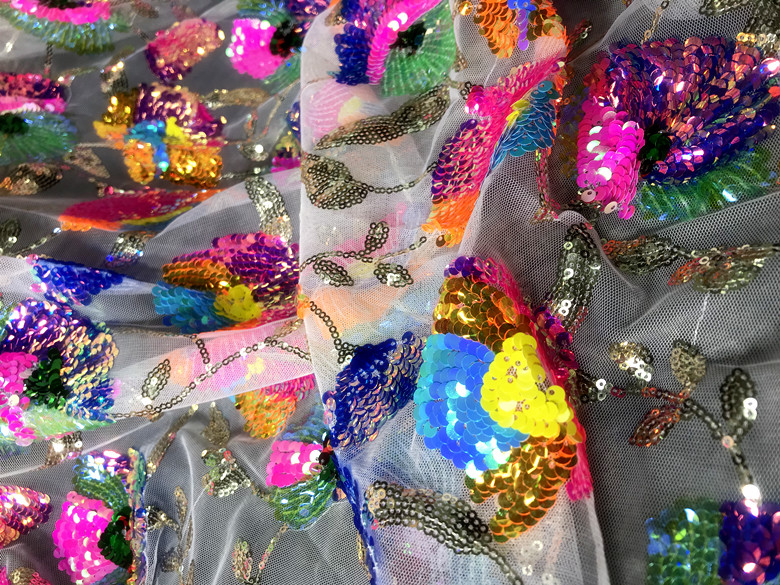 Colorful Crystal Sequins Flowe - Crystal Mesh Fabric reseña y precio