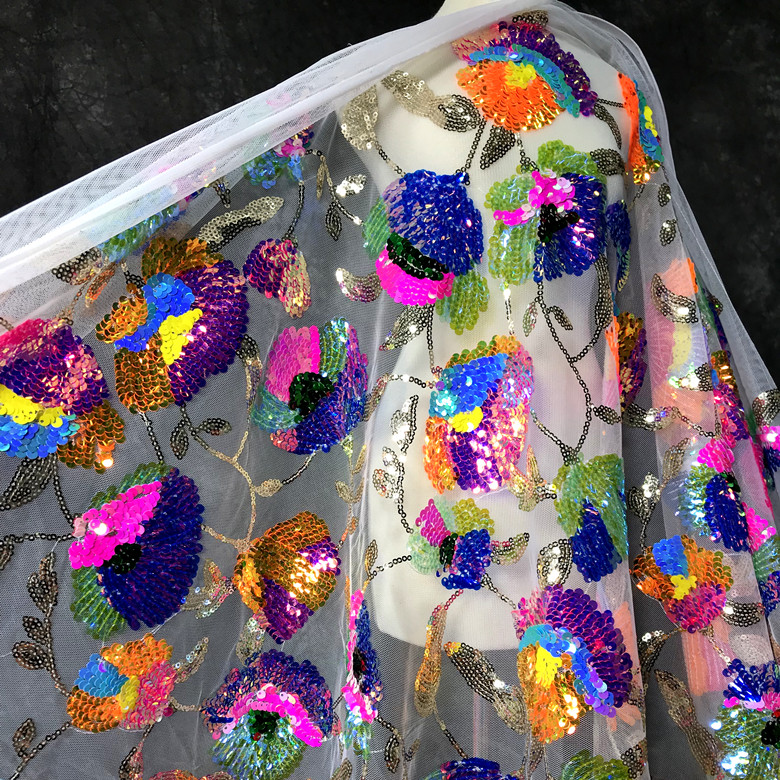 Colorful Crystal Sequins Flowe - Crystal Mesh Fabric reseña y precio