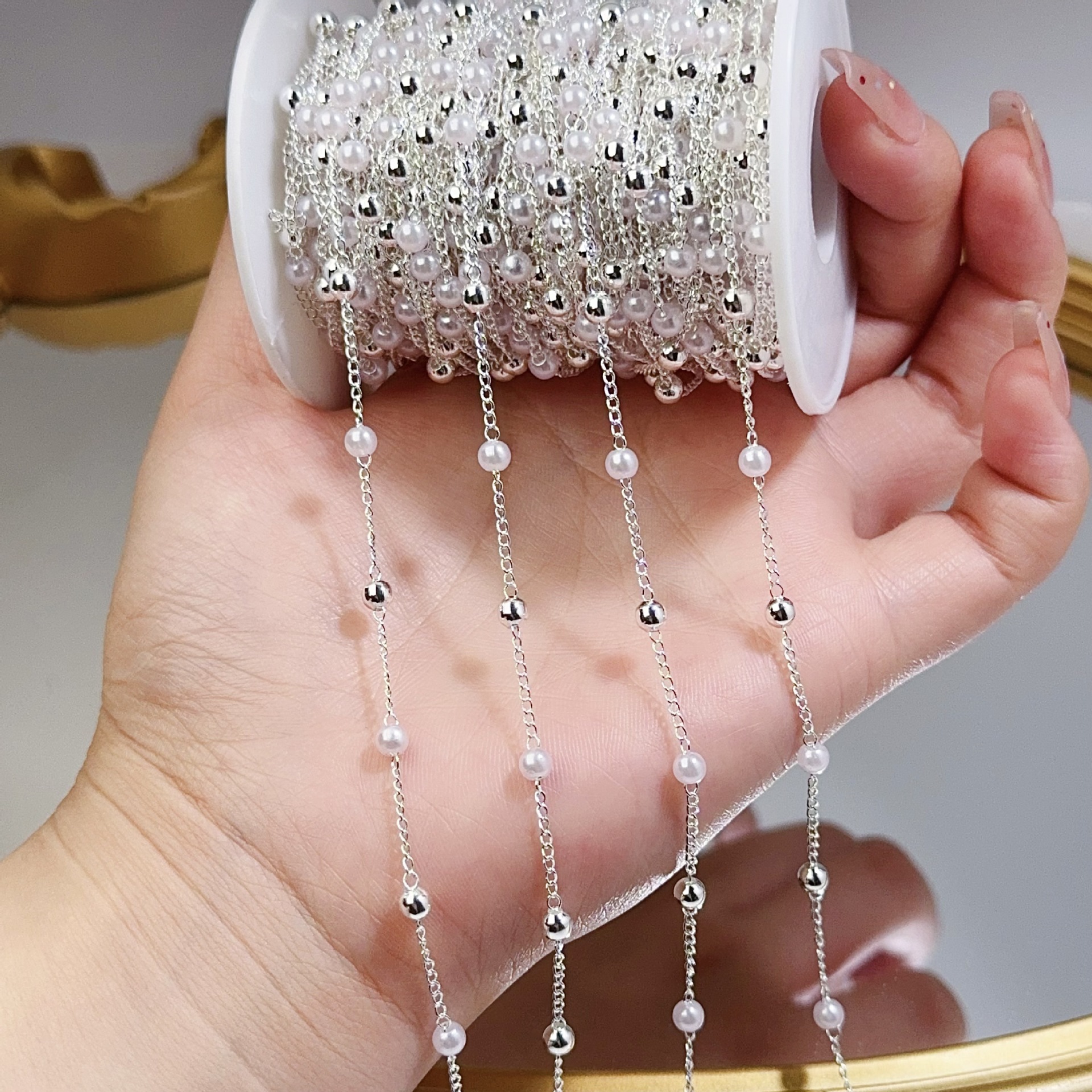 0.5/1/2M Pearl Copper Bead Cha - Pearl Trim Chain reseña y precio
