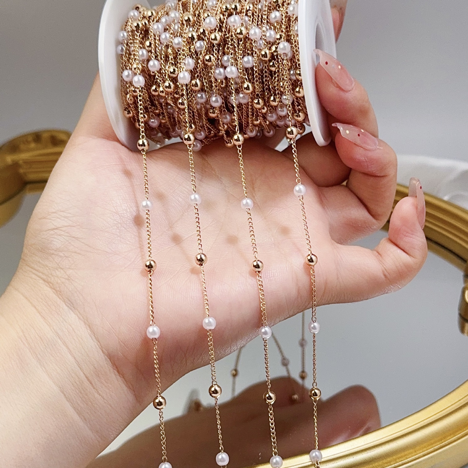 0.5/1/2M Pearl Copper Bead Cha - Pearl Trim Chain reseña y precio