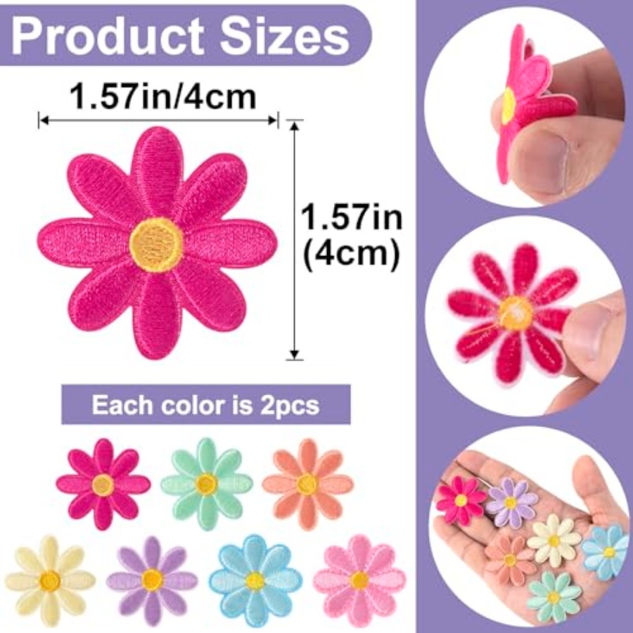 14 Pcs Flower Iron on Patches, - Applique Patch Flower reseña y precio