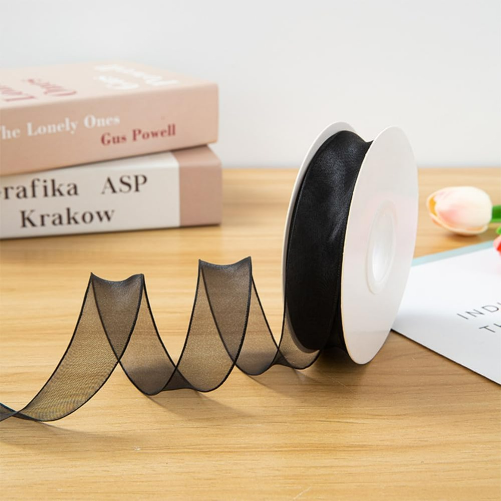 1Inch Black Organza Ribbon Wir - Organza Ribbon Spool reseña y precio