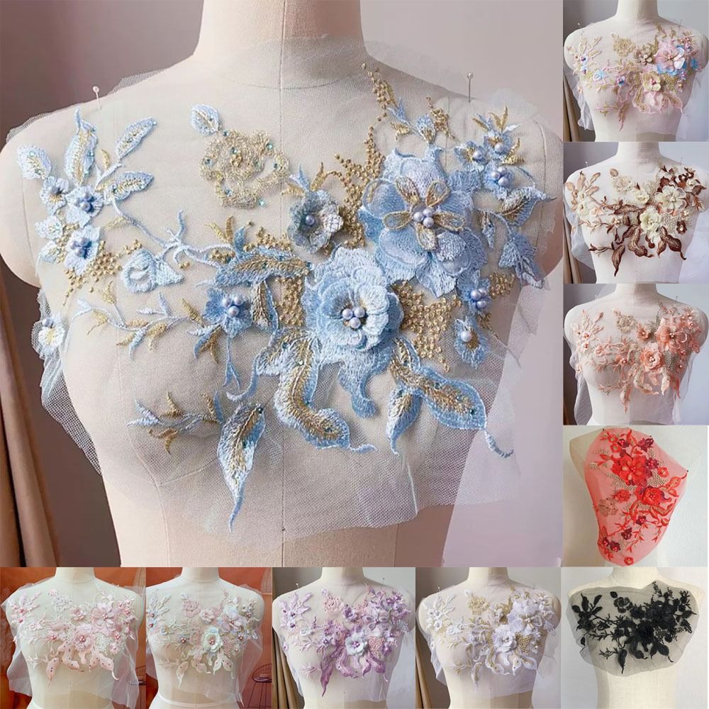 3D Flowers Beaded Lace Fabrics - Applique Patch Flower reseña y precio