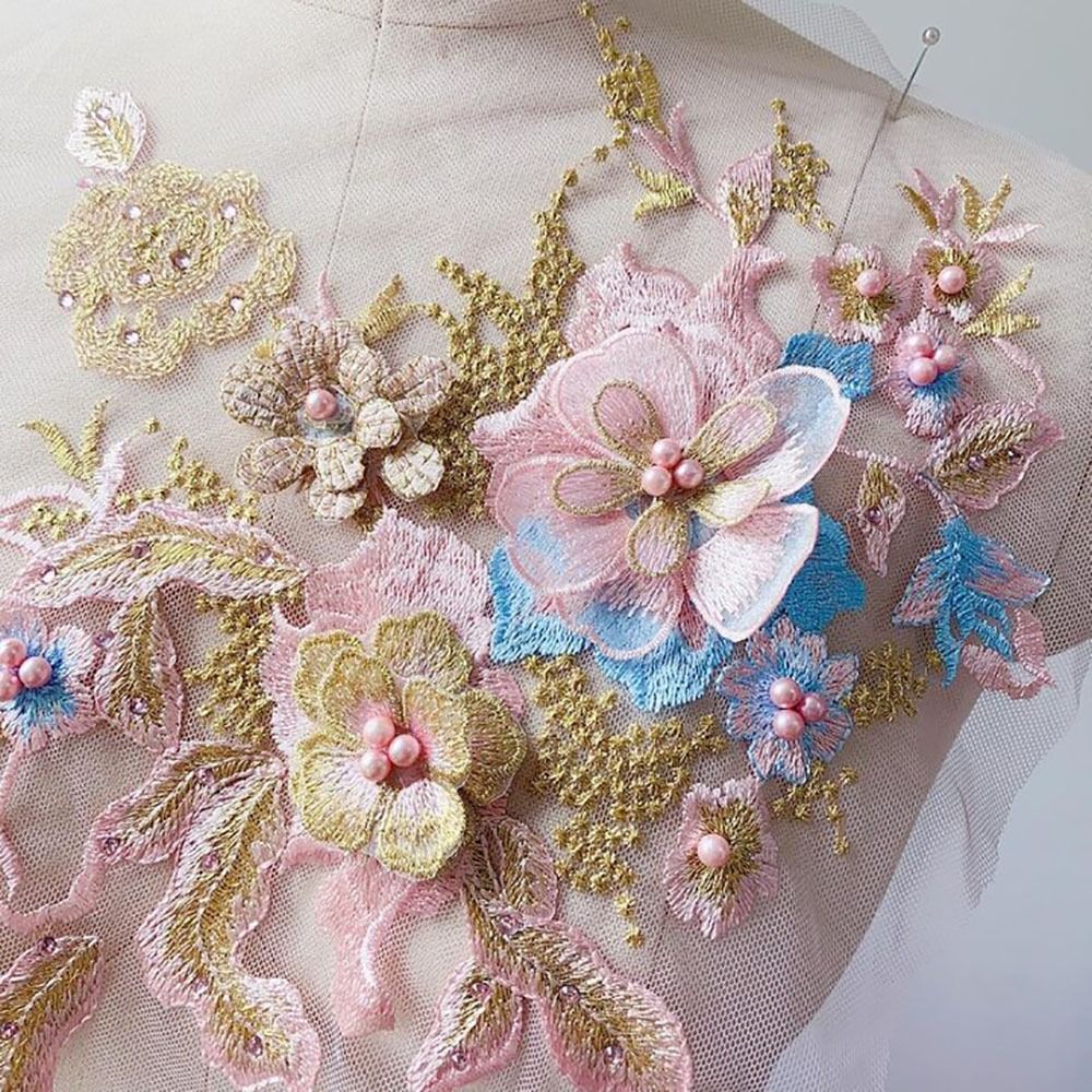 3D Flowers Beaded Lace Fabrics - Applique Patch Flower reseña y precio
