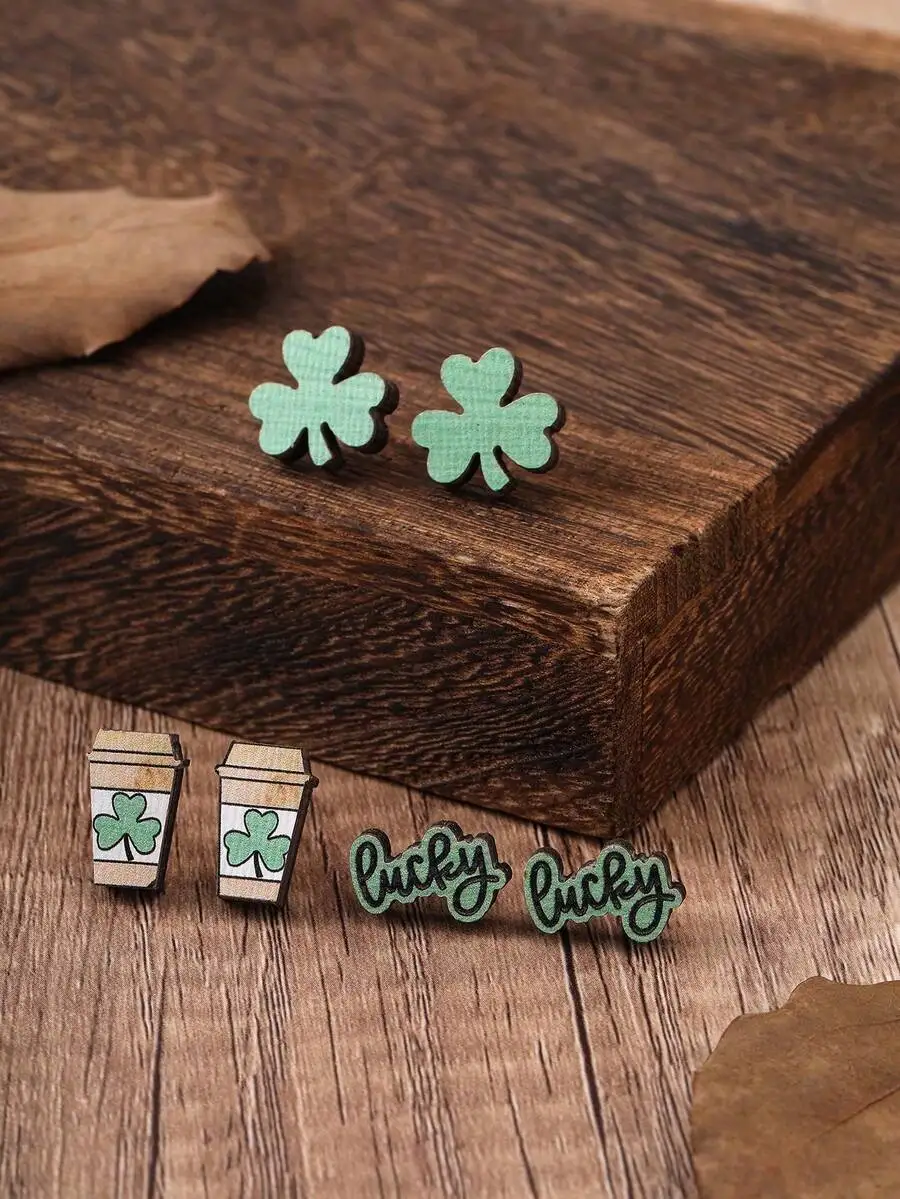 3 Pairs/Set Fashionable Wooden - Iron On Stud Set reseña y precio