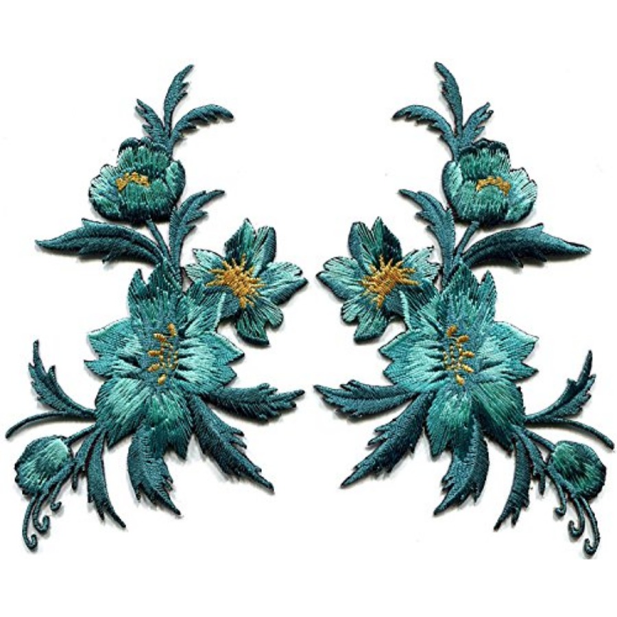 3 x 5.13 inches. Blue Green Te - Applique Patch Flower reseña y precio