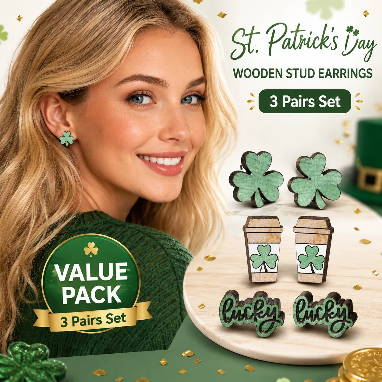 3 Pairs/Set Fashionable Wooden - Iron On Stud Set reseña y precio