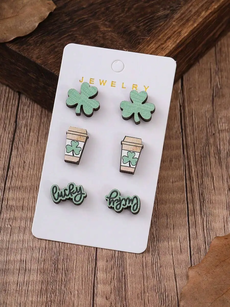 3 Pairs/Set Fashionable Wooden - Iron On Stud Set reseña y precio