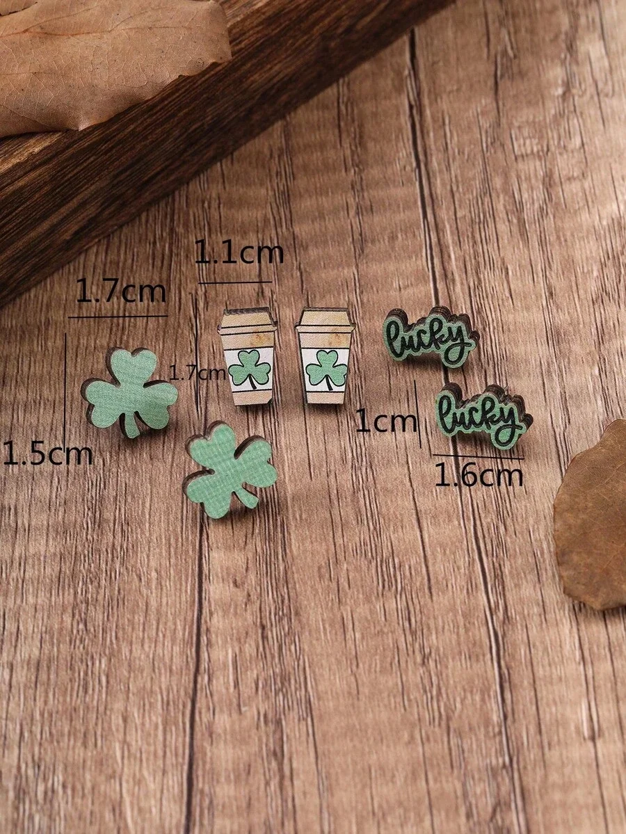 3 Pairs/Set Fashionable Wooden - Iron On Stud Set reseña y precio