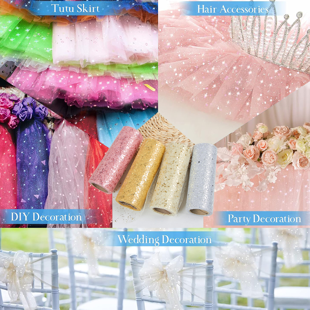 Glitter Tulle Rolls Birthday P - Organza Ribbon Spool reseña y precio