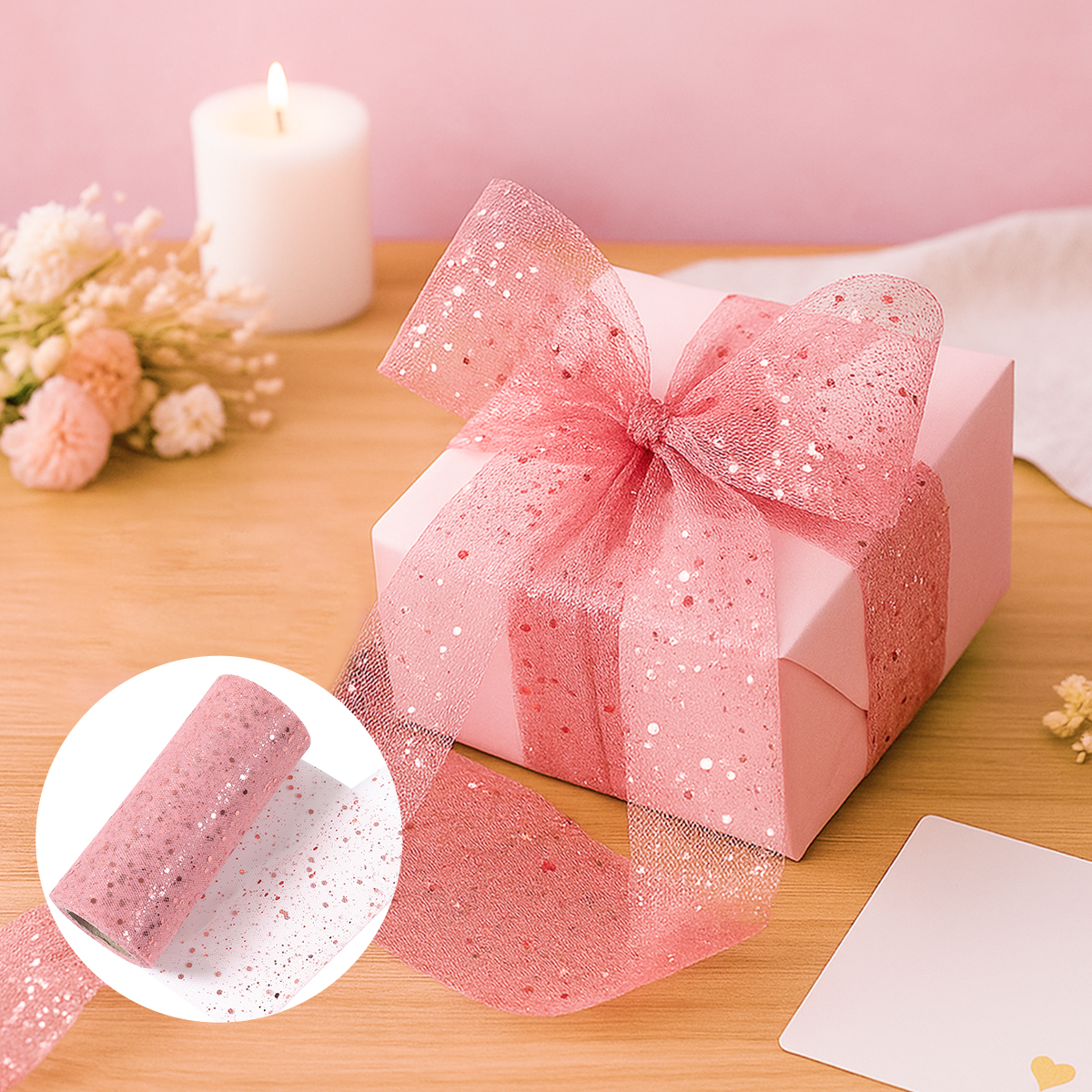 Glitter Tulle Rolls Birthday P - Organza Ribbon Spool reseña y precio