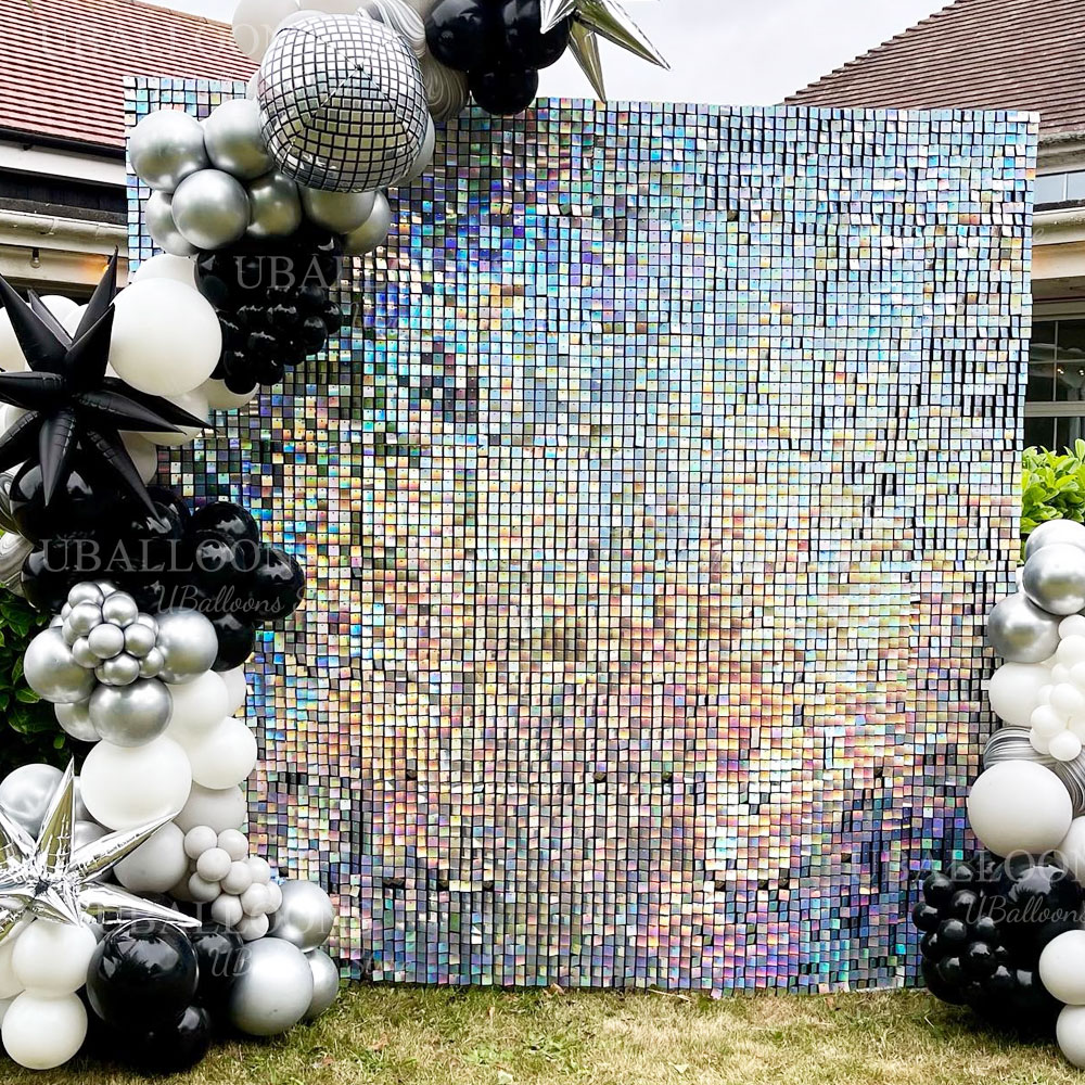 Iridescent Silver Shimmer Wall - Sequin Fabric Panel reseña y precio
