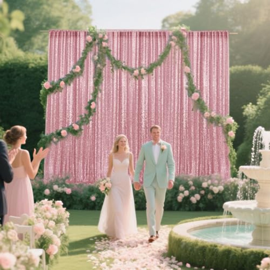 2×8FT-4PCS Light Pink Sequin B - Sequin Fabric Panel reseña y precio