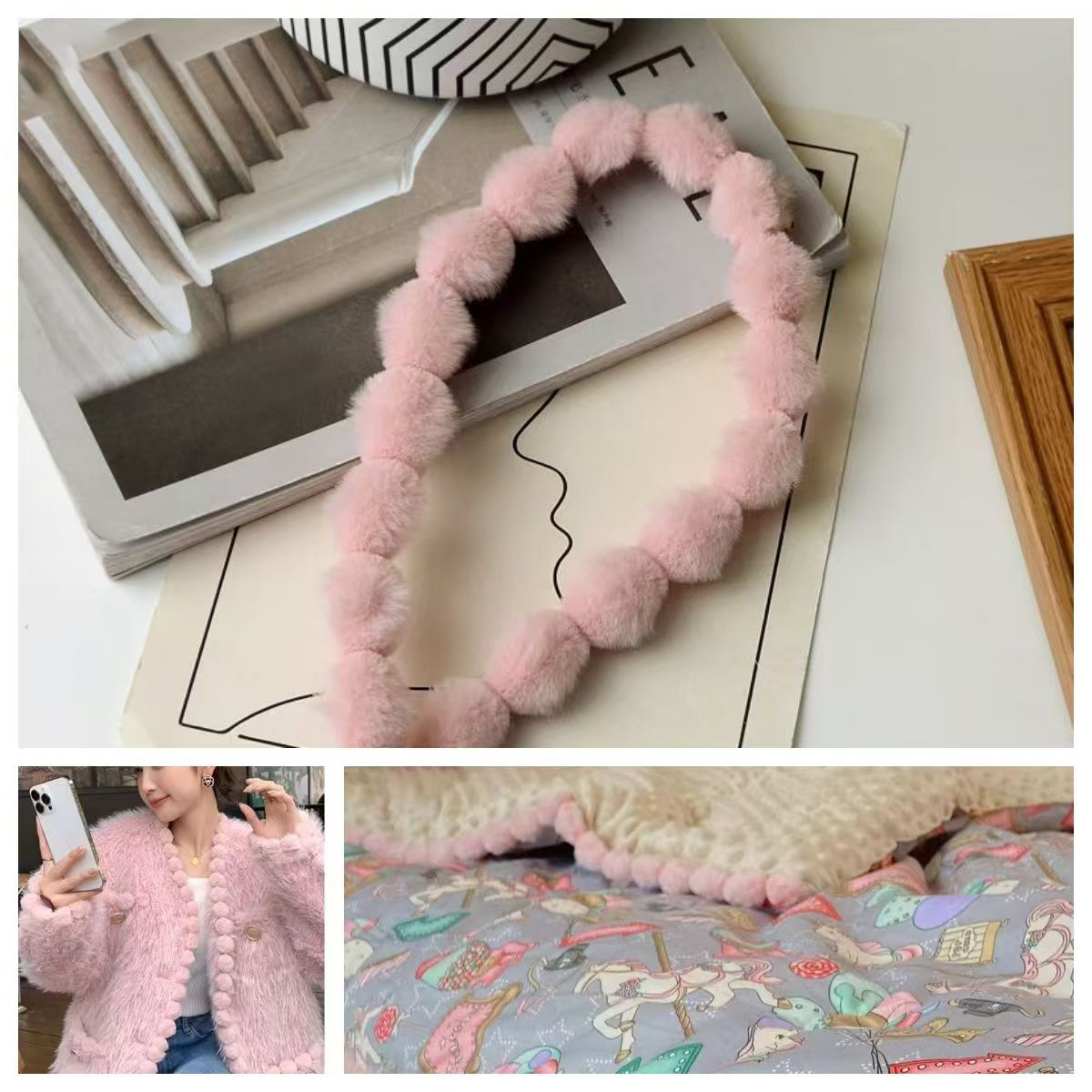 3cm Faux Rabbit Fur Pom Pom Ba - Fringe Ribbon Sewing reseña y precio
