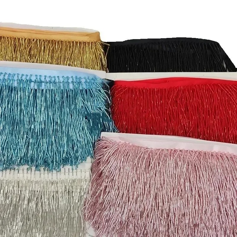 10CM Silver Red Bead Tube Tass - Tassel Fringe Trim reseña y precio
