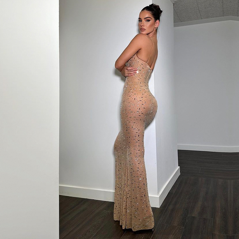 Sexy Strapless Bodycon Dress w - Crystal Mesh Fabric reseña y precio