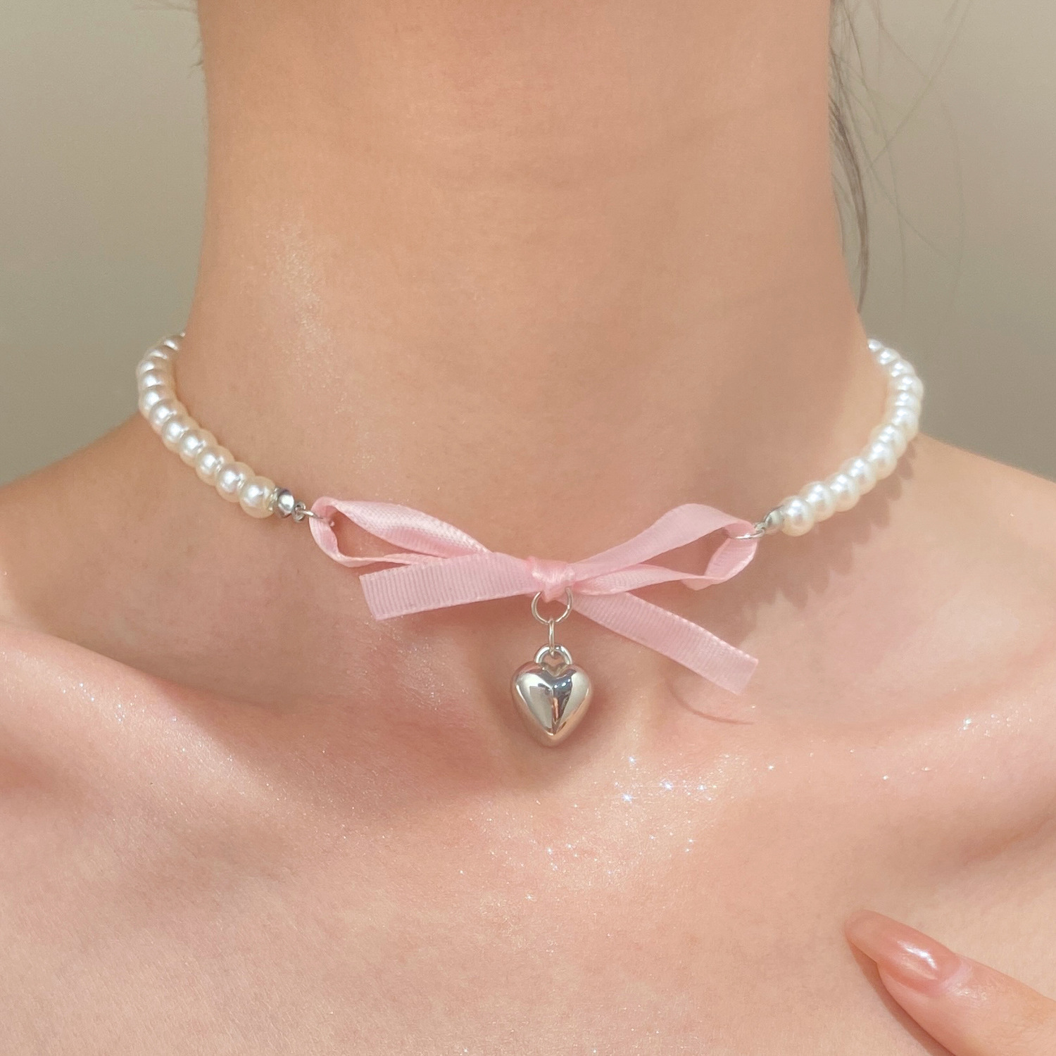French Romantic Pink Bowknot H - Pearl Trim Chain reseña y precio