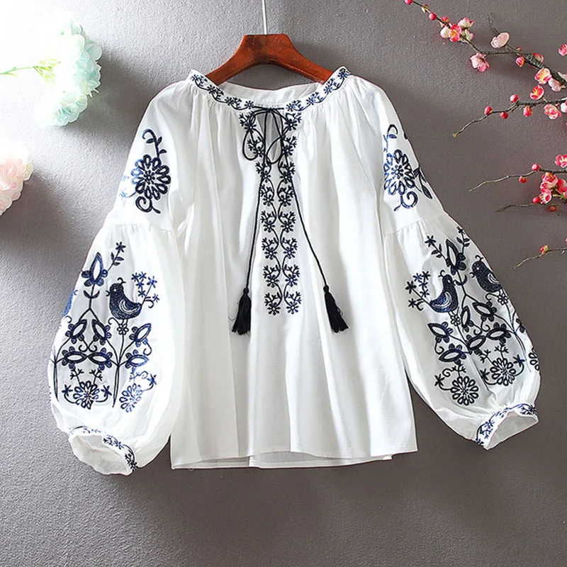 2026 Women's Retro Blouse Nati - Tassel Fringe Trim reseña y precio