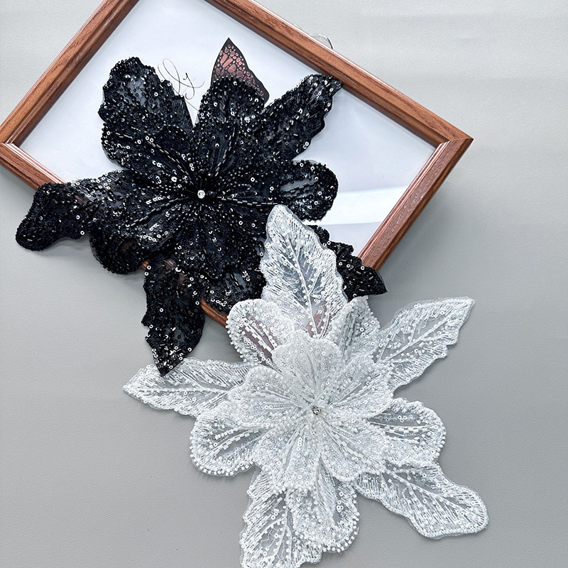 White Lace Sequin Beaded Flowe - Applique Patch Flower reseña y precio