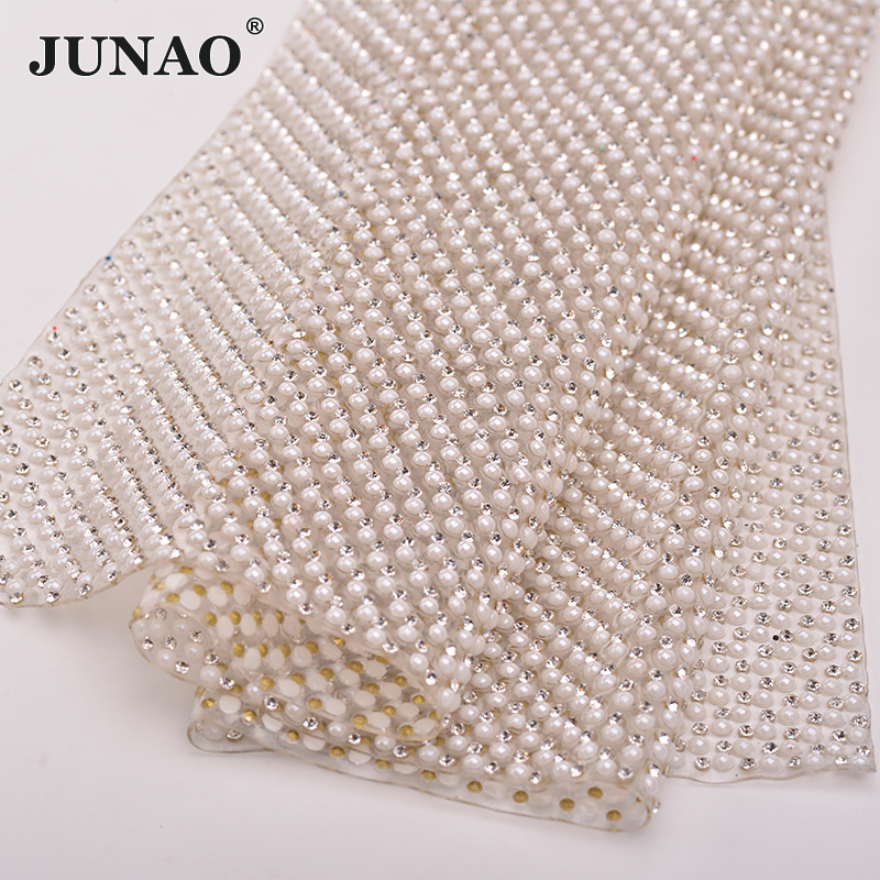 JUNAO 24*40cm Hotfix Pearl Rhi - Crystal Mesh Fabric reseña y precio