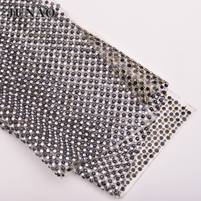 JUNAO 24*40cm Hotfix Pearl Rhi - Crystal Mesh Fabric reseña y precio