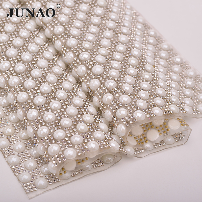 JUNAO 24*40cm Hotfix Pearl Rhi - Crystal Mesh Fabric reseña y precio